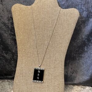Vintage Black Onyx Sterling Silver Asian Pendant Necklace
